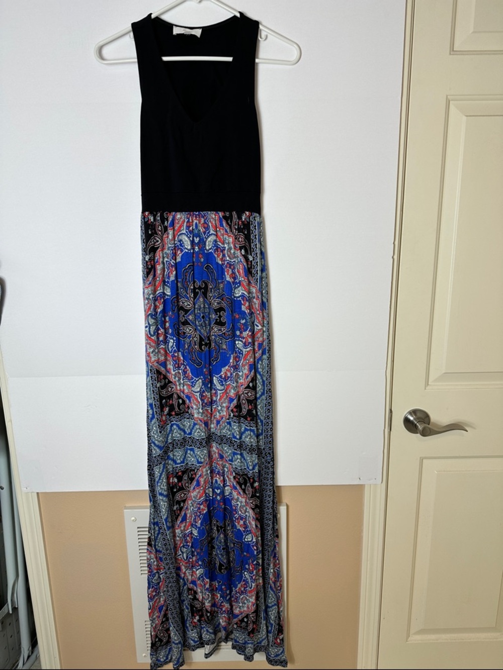 Black Top Blue Mosaic Print Maxi Dress